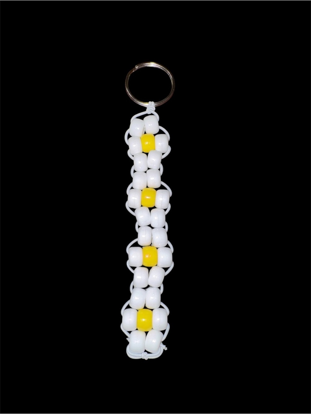 Handmade White and Yellow Daisy Beaded Keychain